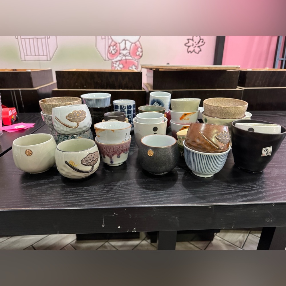Various size and texture tea cups from Japan